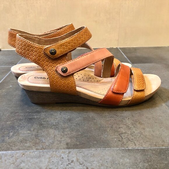 Rockport Cobb Hill Women’s Hollywood 4-strap Tan Wedge Sandals - Picture 2 of 8